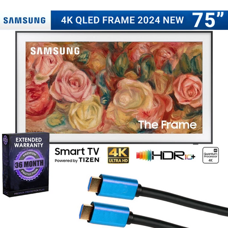 Samsung QN75LS03DAFXZA 75 inch The Frame QLED 4K Smart TV 2024 Bundle with 3 YR EXCLUSIVE Enhanced Protection Pack - HDMI - Bundle Accessory Kit