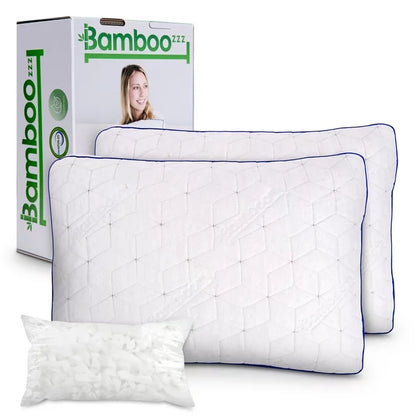 BAMBOOzzz King Size Memory Foam Bed Pillow- Soft Adjustable Shredded Memory Foam Pillow for All Sleep Types- Cooling Comfort Bamboo Washable, 2 Pack