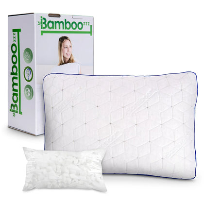 BAMBOOzzz King Size Memory Foam Bed Pillow- Soft Adjustable Shredded Memory Foam Firm Pillow for All Sleep Types- Cooling Comfort Bamboo Washable