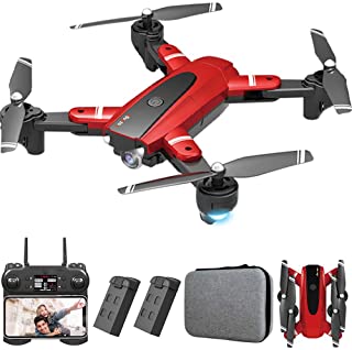 Lozenge HJ68 RC Drone with Camera for Adults 4K Quadcopter Helicopter Drones for Adults Wide-Angle Camera Optical Flow Positioning Gesture Photo Video Dual Cameras (2 Battery&1080P WiFi Camera, Red)