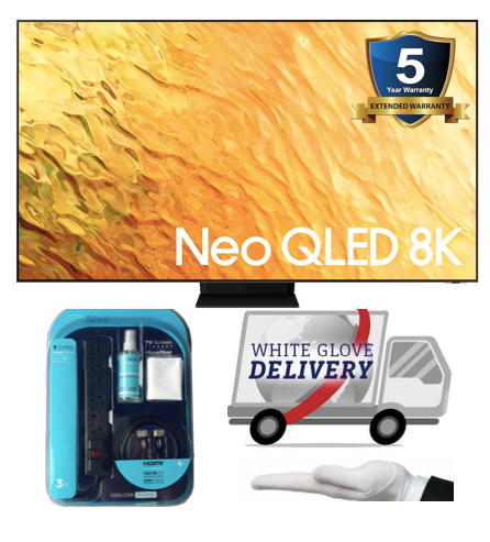 SAMSUNG BUNDLE QN75QN800BFXZA 75” Class QN800B Samsung Neo QLED 8K Smart TV (2022) with White Glove Delivery & 5 year extended warranty & Seiki accessory Kit